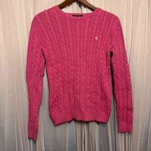 Lauren Ralph Lauren Women Pink Cable Knit Cotton Sweater S